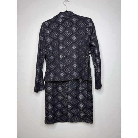 Jeff Gallano Black Gray Skirt Suit Geometric Jacket Skirt France T2 Medium MINT - Picture 6 of 16
